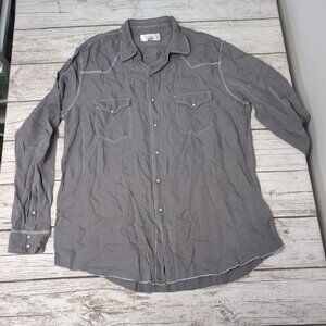 Ryan Michael Silk and Linen Grey Western Star Button Shirt Men Size XL